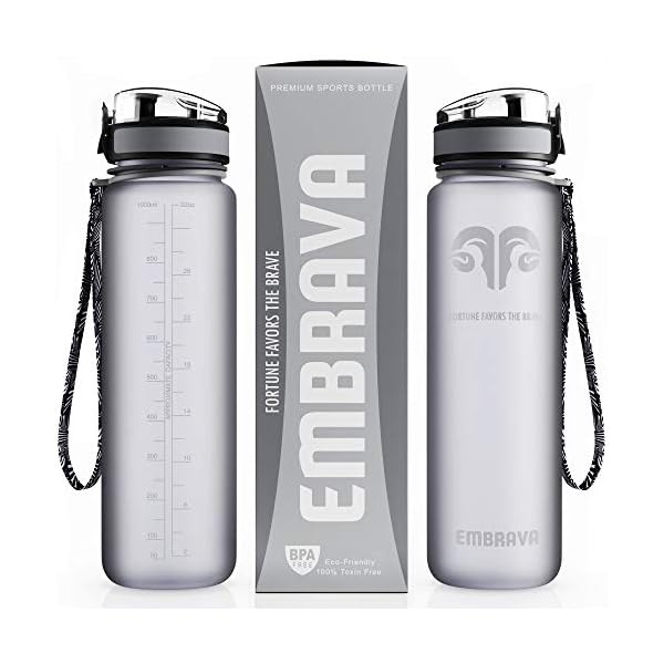 Embrava Best Sports Water Bottle - 32oz Large - Fast Flow, Flip Top Leak Proof Lid w/One Click Open - Non-Toxic BPA Free & Eco-Friendly Plastic - For Men & Women