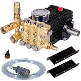 3600 PSI 4.0 GPM Triplex Plunger Replacement Pressure Washer Pump Kit 24mm Solid Shaft Pressure Washer Parts with Hardware and Tube for Belt-Driven Gas Engine & Hollow Shaft Electric Motors