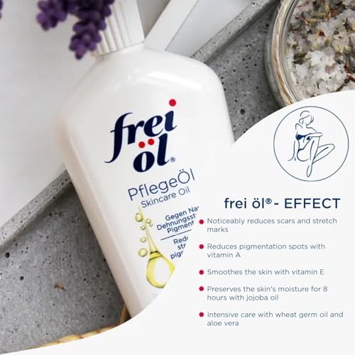 Image of frei ol skincare oil - fast absorbing, nourishes skin soft and smooths - excellent as body oil for stretch marks removal and vitamin e oil for scars, microbiome-friendly and vegan, 125 ml / 4.23 Fl Oz