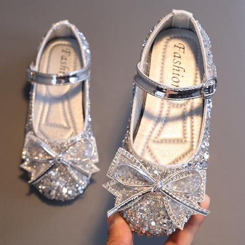 Girls Silver Dress Shoes Wedding Party Heel Mary Jane Princess Bow Shoes Crystal Shoes4