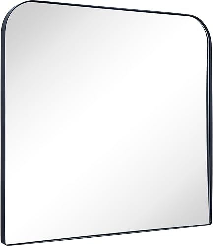 Miniatura 3 de Espejo grande de 32 x 40 pulgadas, color negro mate, espejo de esquina redondeada para baño, sala de estar o tocador