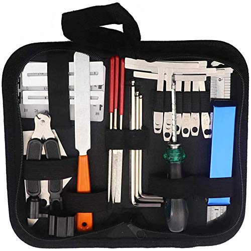 Guitar Tool Kit, Repairing Tools Kit Setup Kit with Carry Bag for Acoustic Electric guitar Ukulele Bass Banjo Maintenance Tool with Ruler Gauge Measuring Tool Hex Wrench Files Fingerboard Guard