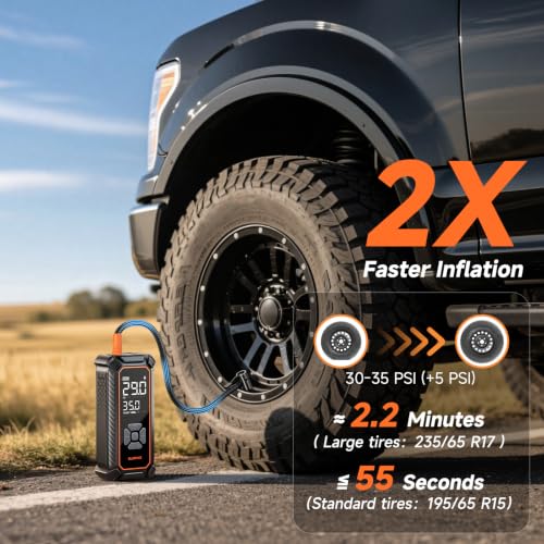 Image of OlarHike Tire Inflator Portable Air Compressor, Dual Power - 3 * 2500mAh, Cordless Air Pump for Car Tires, Bikes, Motorcycle, Balls with LED & Digital Pressure Gauge, Auto Shut-off