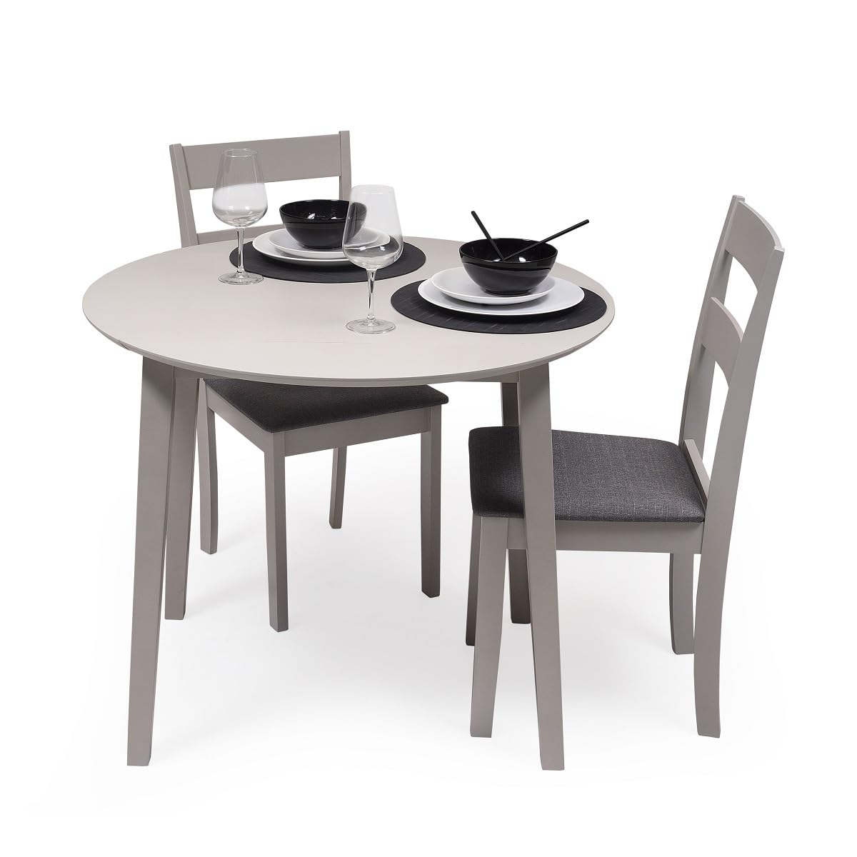 Homely - Pack de 2 sillas de Comedor o Cocina Dallas, Estructura de Madera lacada en Color Gris Claro, Asiento tapizado en Tela Color Gris, de 40,5x48,5x89 cm
