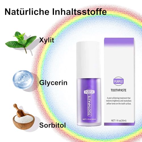 Lila Zahnpasta Weisse Zähne,Purple Teeth Whitening Toothpaste,Lila Whitening Zahn für Zahnfleckenentfernung und Farbkorrektur
