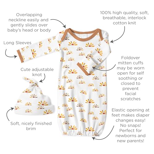 Image of SwaddleDesigns Softest Cotton Baby Pajama Gown with Foldover Mitten Cuffs for Infant Boy and Girl, Newborn, 0-3 Months