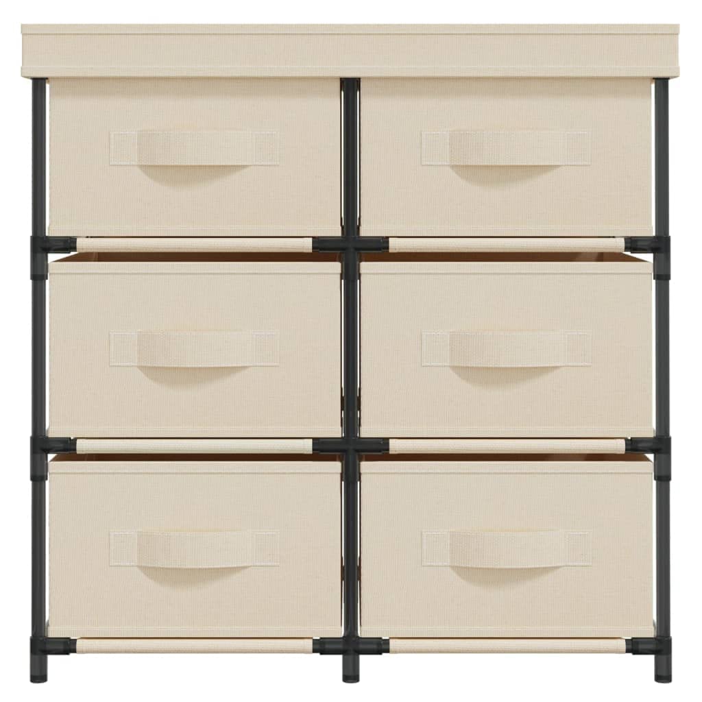 Lagerschrank mit 6 Schubladen aus Stahl und Stoff 55×29×55 cm Creme Stauraum für Büro, Wohnzimmer, Flur, Garage, Werkstatt, Organizer für Akten, Kleidung, Werkzeug