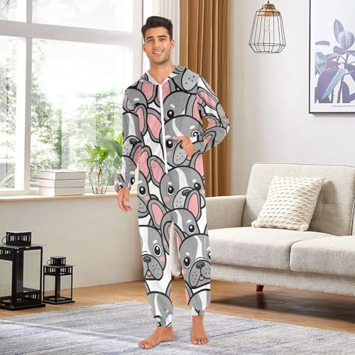 Pijama de bulldog francés de una pieza para hombre y adulto en XXL 3