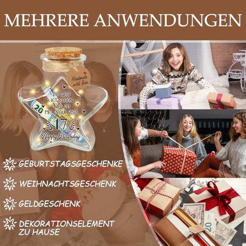 Giftota 17 Geburtstag Mädchen Junge, LED Flaschenlicht Sternform mit Korken, Geldgeschenke Geburtstag 17, Coole Geburtstag Tischdeko, Geschenkideen Geburtstagsgeschenk für Tochter, Sohn, Schwester