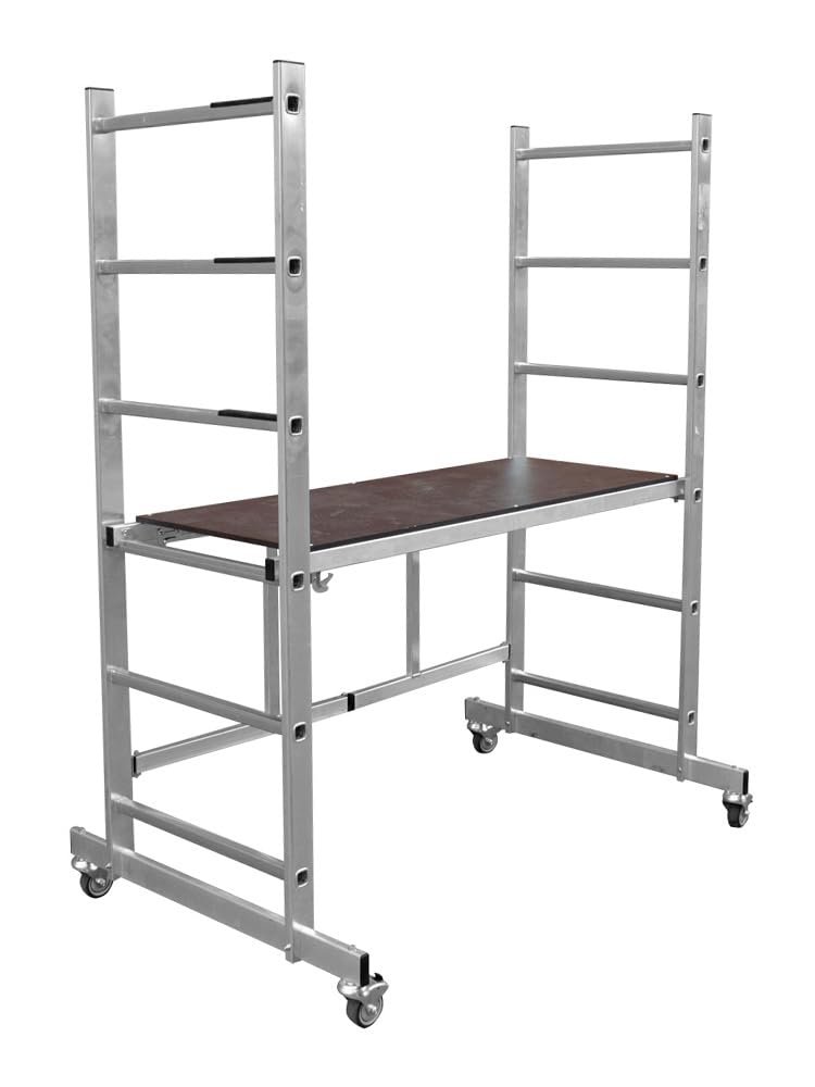fahrbares Klappgerüst - Arbeitshöhe 2,90 m - Faltgerüst - Arbeitsgerüst mit Faltrahmen, 150 kg Belastbarkeit, aus Aluminium, für innen und außen