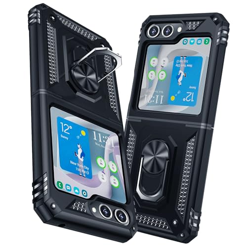 TMUJWS Samsung Galaxy Z Flip5 5G ケース リング付き 耐衝撃 衝撃吸収 傷防止 全面保護 カメラ保護 スタンド付き TPU+PCバンパー 指紋防止対策 ギャラクシー ゼット フリップ5 5g ケース 6.7インチ 二重構造