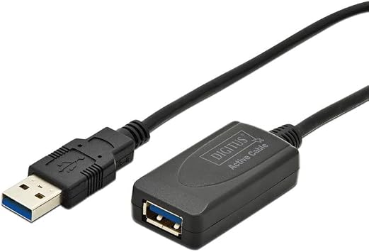Digitus Aktif USB 3.0 uzatma kablosu, 5 metre, ek g  kayna , Plug & Play, siyah