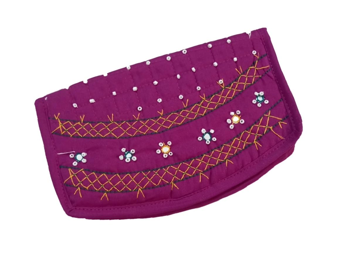 srishopify handicrafts Cotton Hand Clutches for Women Stylish Handmade Mirror Embroidery Floral Design Purse for Ladies Womens Day Gifts Special Purple Purse (B0CKHM814F) Amazon Price History, Amazon Price Tracker