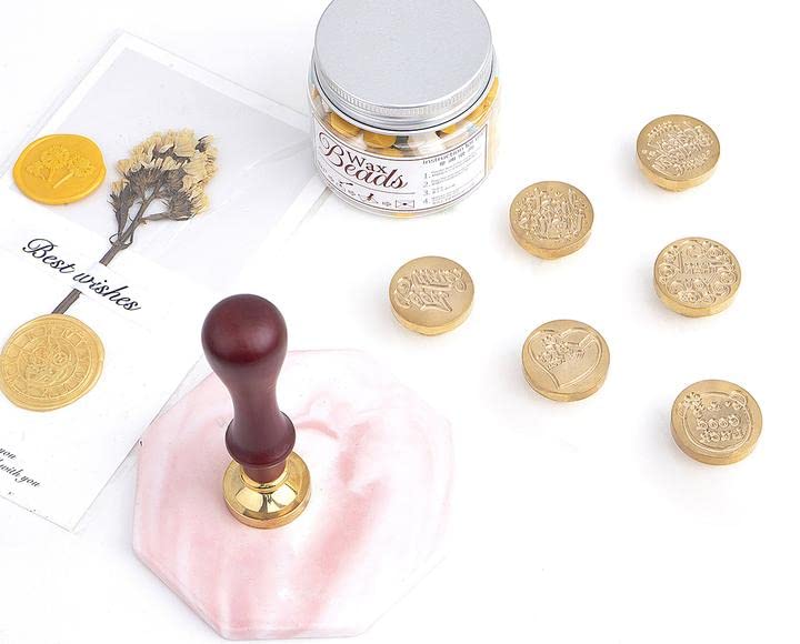 Miniatura 3 de Juego de sellos de cera, 6 piezas de sellos de cera de sellado + 1 empuñadura de madera, kit de sello de cera de sellado con caja de regalo (frase