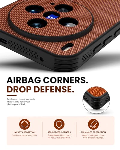 Image of KAPA MatrixWoven Grip Back Cover for Vivo X300 5G | Woven Fabric & Leather Hybrid Camera Protection, Shockproof Slim Bumper Case (Brown Orange)