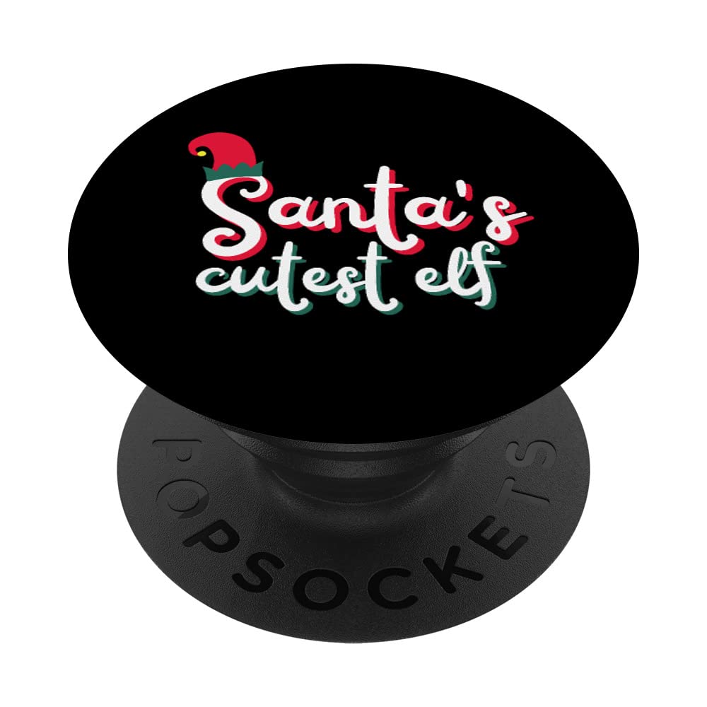 Funny Christmas "Santa's Cutest Elf" PJs for Adults and Kids PopSockets Swappable PopGrip, Black