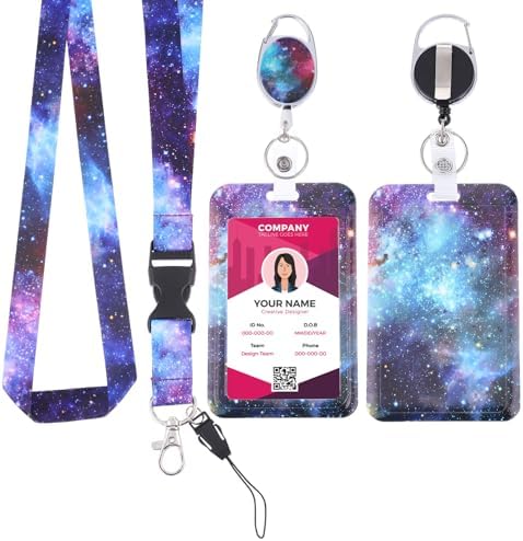Cobee Retractable ID Badge Holder With Detachable Lanyard - Starry Sky Design