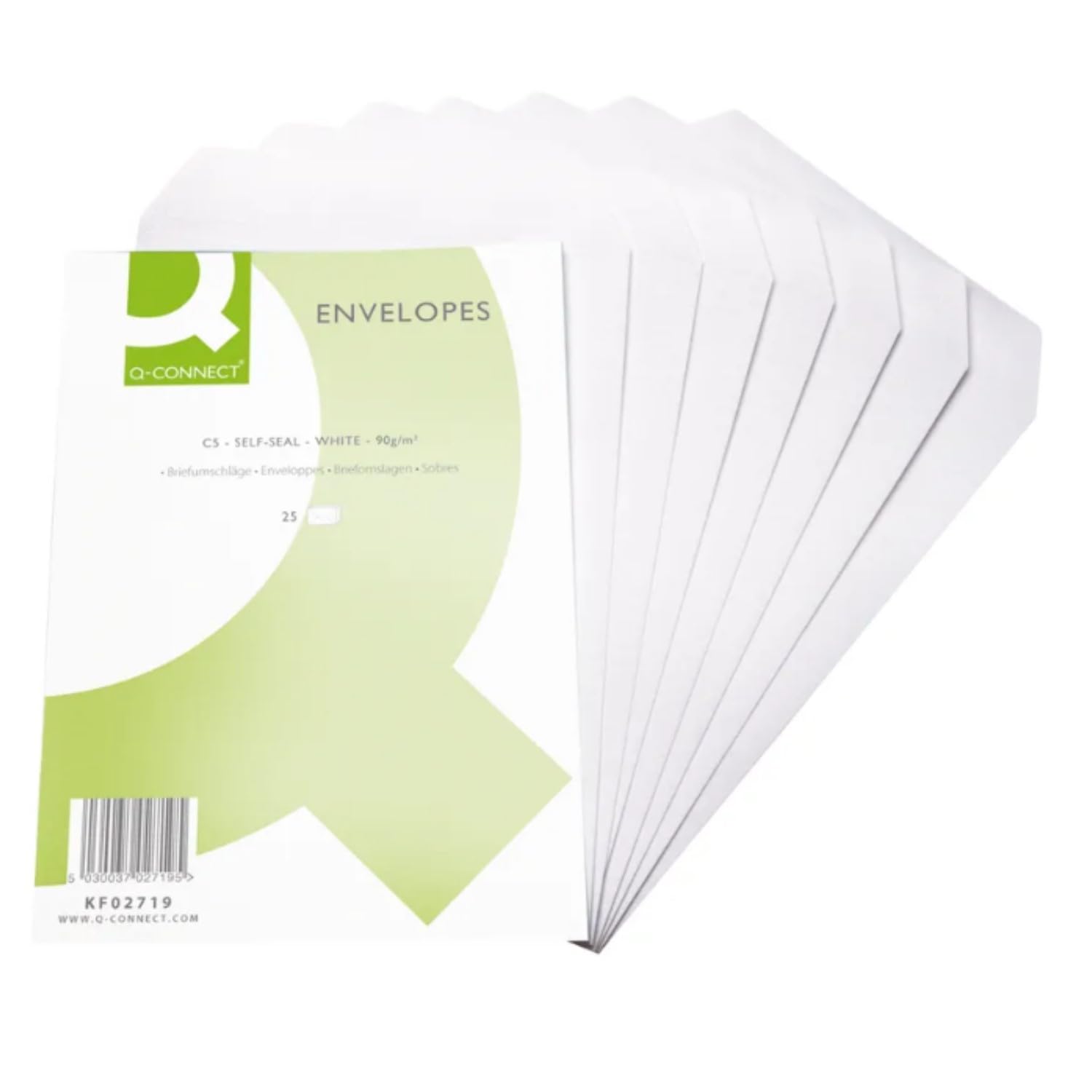Q-Connect KF02719 Versandtasche mit Haftklebung, 90 g/m², C5, Weiß, 25 Stück (Herstellergröße : C5)