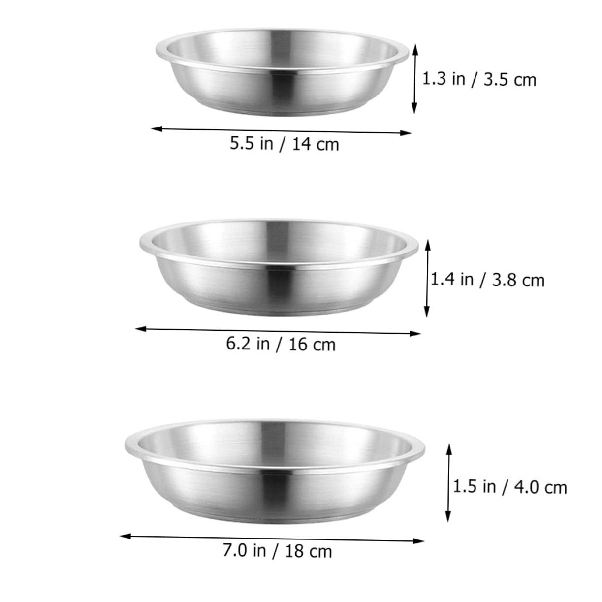 OUNONA 3-piece Stainless Steel Round Plates Camp Dishes for Breakfast Dinner Snack Sturdy Metal Plate Vintage Style
