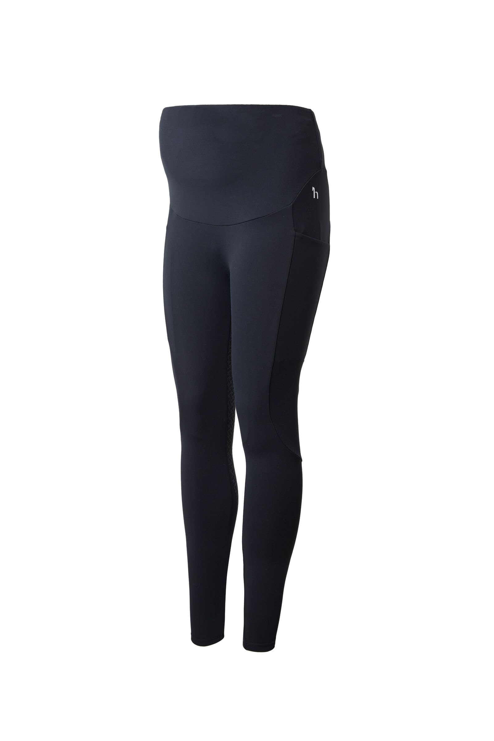HORZE Damen Schwangerschafts-Reitleggings Ginny – Bequeme & Elastische Umstands-Reithose mit Silikon-Vollbesatz & Handytasche - Blau, 38