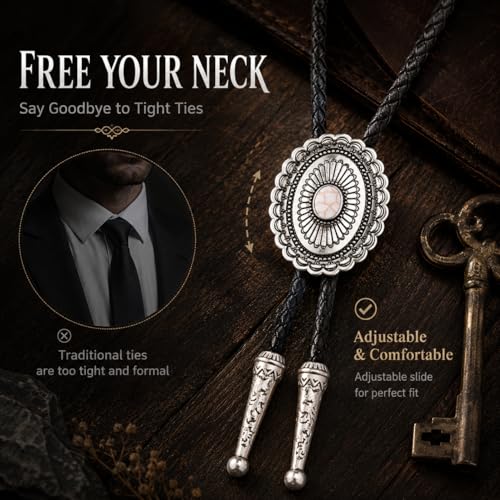 Image of Turquoise Bolo Tie for Men, Leather Braided Necktie Western Cowboy Bola Tie Costume Accessories for Men Women