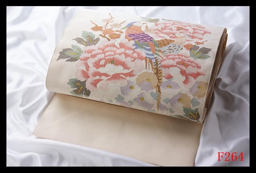 F264】厳選西陣爪掻き本綴れ花鳥吉祥文高級美術正絹純金糸名古屋帯新品同様