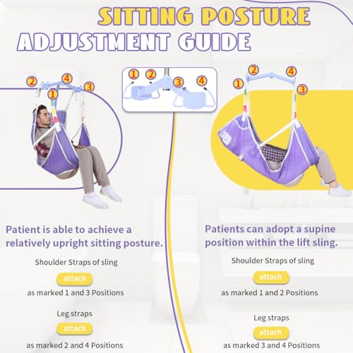 Image of EZ Assistive Universal Full Body Patient Lift Sling with Commode Opening for Elderly & Disabled, Safe Working Load 500 lbs, Large Purple