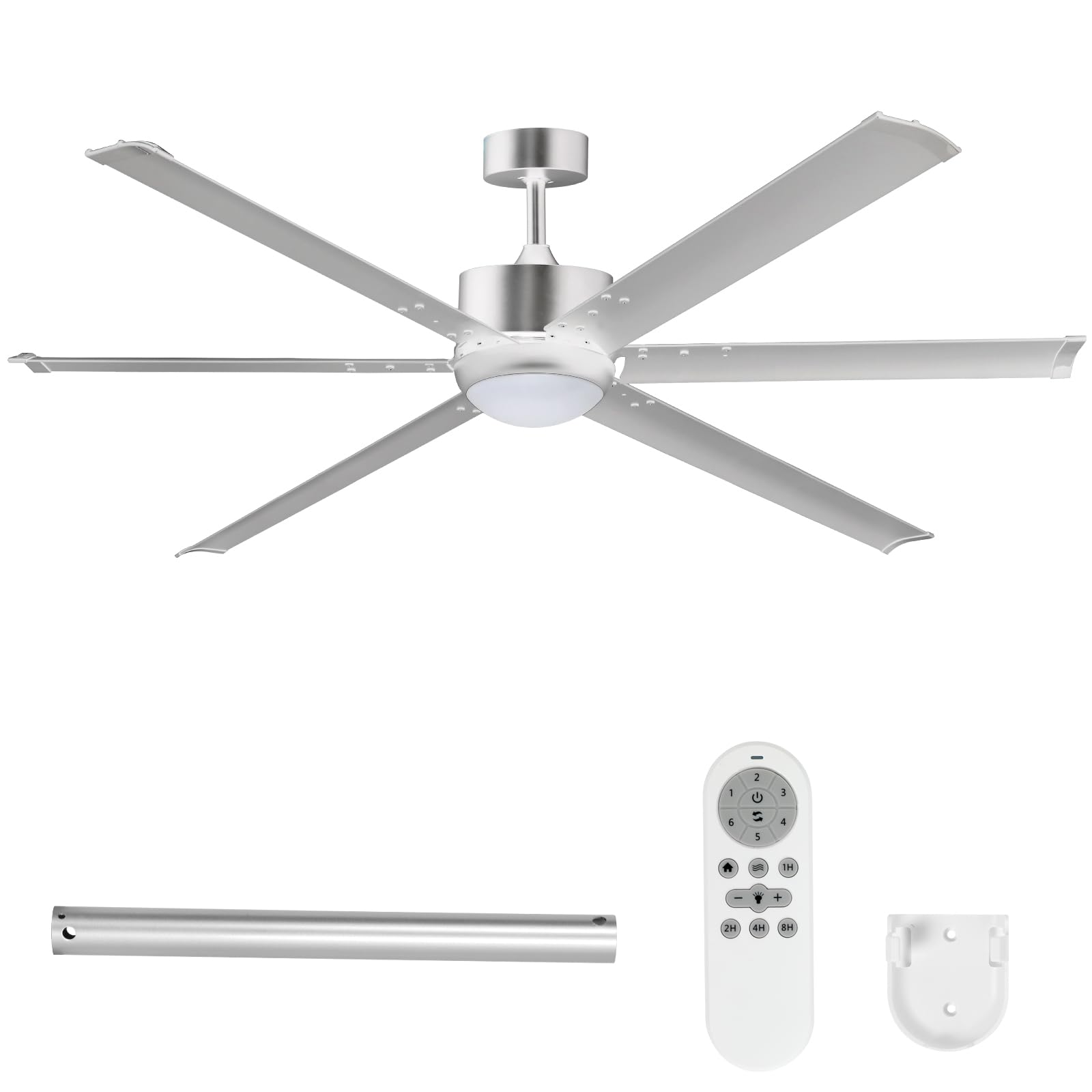 62" Ceiling Fans with Light and Remote, Energy Saving Super Quiet 6-Speed Ceiling Fan with 3CCT Dimmable Light for Indoor and Outdoor, 6 Aluminum Blades, Reversible, Silver