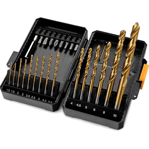 Hi-Spec 24 piezas Juego de Brocas de Metal HSS y Puntas de Destornillador de Vástago Hexagonal de 1/4' para Taladros Atornilladores en una Caja de Herramientas Compacta