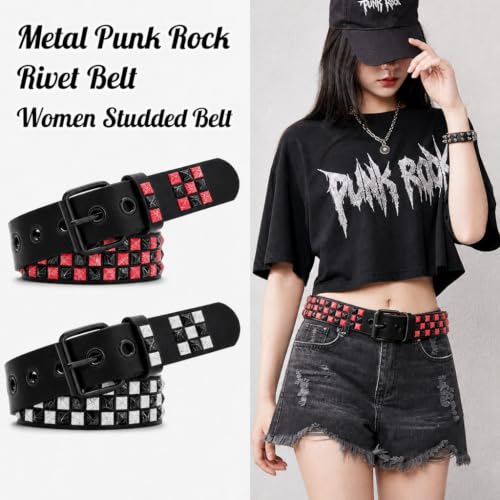 Image of Studded Belt, Metal Punk Rock Rivet Belt with Bright Pyramid Studded for Women Men