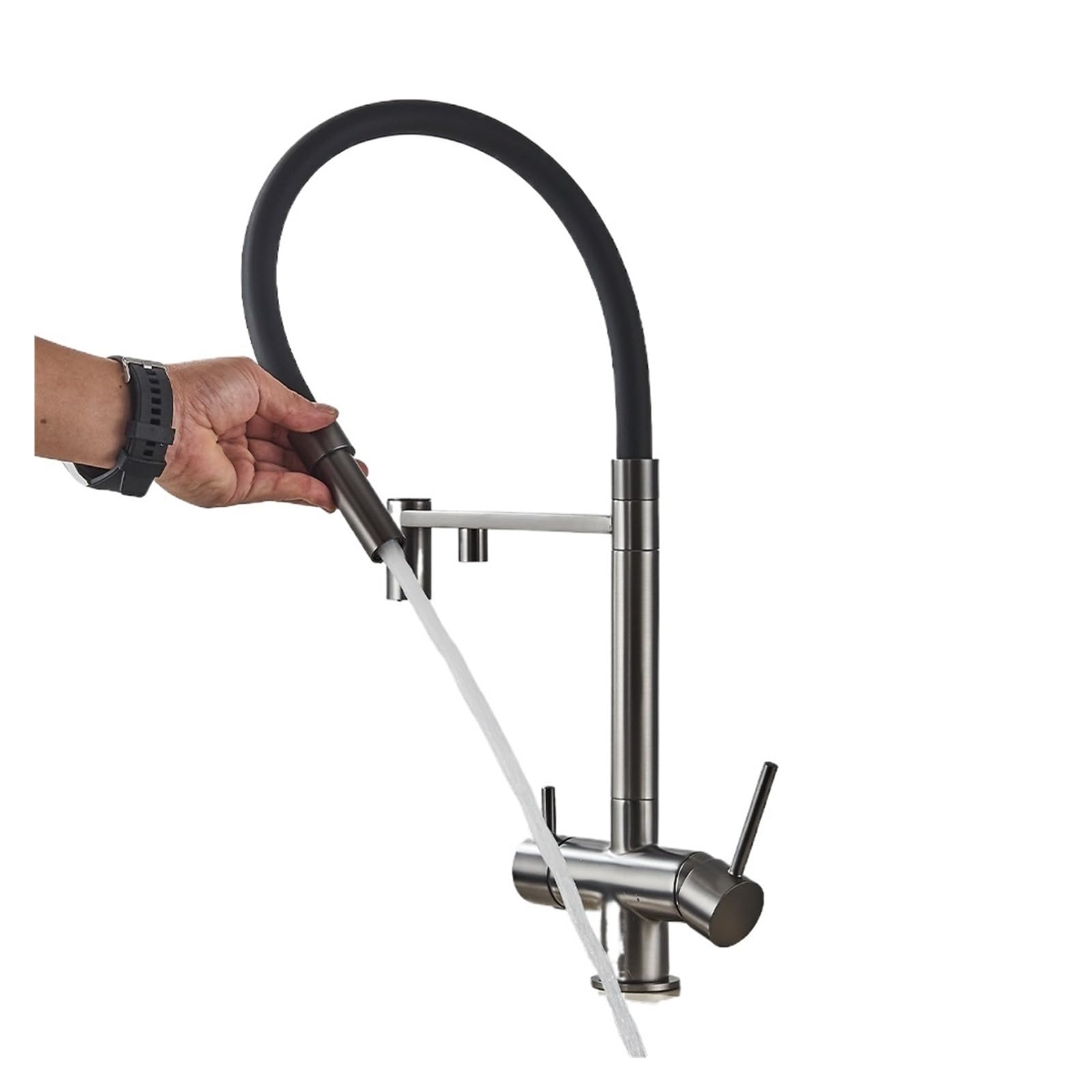 Grifo mezclador de cocina giratorio de 360 grados con diseño cromado para agua potable