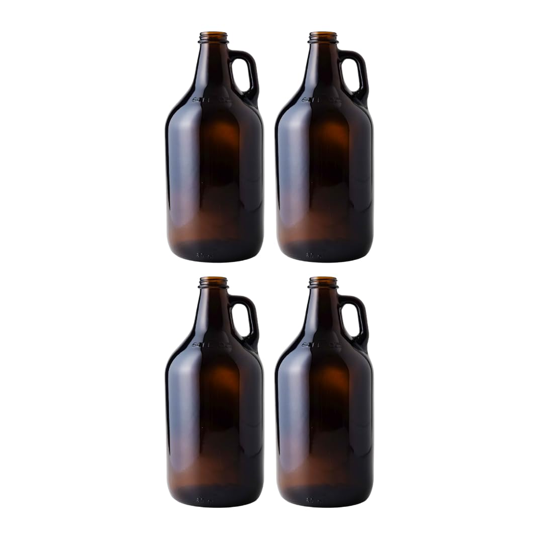True Fabrications 1/2 Gallon Brown Beer Growler with poly seal caps, Reusable, Has Uv Protection (Pack of 4)