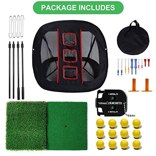 How True Pop Up Golf Chipping Net, Indoor/Outdoor Golf Practice Net With 12 Training Balls, Hitting Mat And Golf Tee Combo, Golfing Target Net For Accuracy And Swing Practice (Black) #TOP1