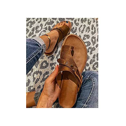 Sandals for Women, Summer Orthopedic Sandals for Womens Casual Bunion Orthopedic Slippers Correction Leather Ring Toe Flip Flops Flat Feet Indoor Outdoor Sandal Open Toe with Arch Support