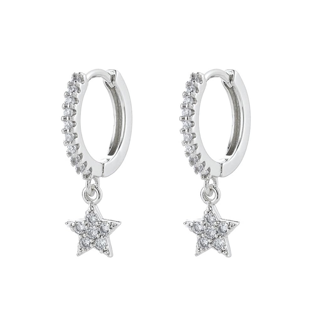 TOFBS Pendientes Plata de Ley 925 Circonita Zircon Oro Pendientes con Pequeños Estrella Pendientes de Aro Dorados Aretes de Gota Para Mujeres Niña