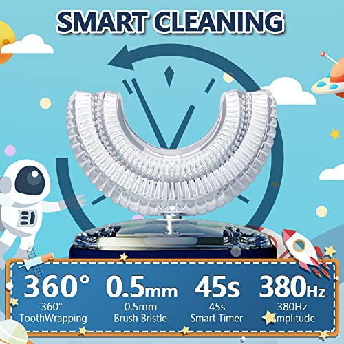 Image of Kids Electric Toothbrush U Shape Dinosaur Ultrasonic Automatic Toothbrush with Replacement Soft Bristles Heads Six Modes 360Oral Cleaning IPX7 Waterproof Smart Rechargeable Toothbrush