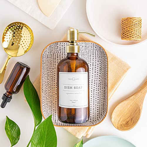 Vine Creations Amber Glass Soap Dispenser 2 Pack, Thick 16Oz Bottles Rustproof Stainless Steel Pump, Kitchen Bathroom Accessories, Hand Soap Dish Soap Dispenser, With Waterproof Labels (Brushed Brass) #TOP5