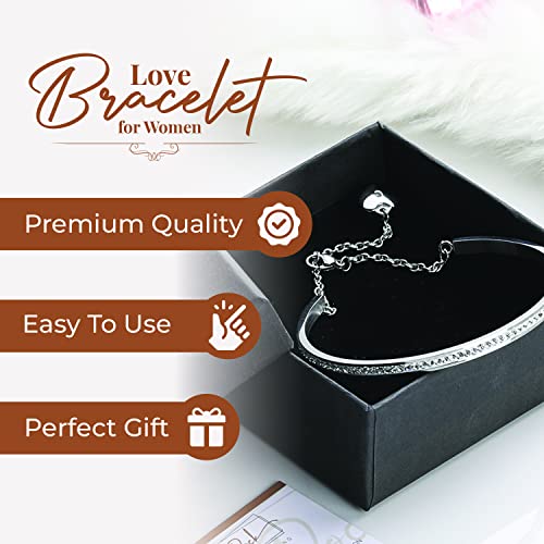 Five Rock Style” Beautiful Stainless Steel Silver Adjustable Heart Dangle Clasp Bracelet Bangle In Gift Box, Jewelry For Women, Girls, Teens With Select Crystals #TOP3