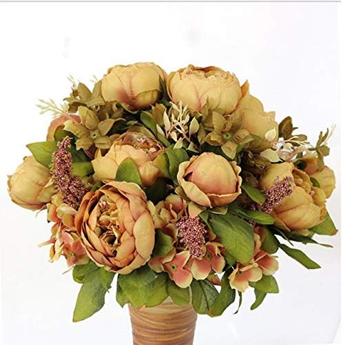Amazon 壁時計 ホームホテルガーデンdiyのために1bouquet 13頭人工牡丹シルク偽の花シャクヤク Color Coffee 造花 オンライン通販