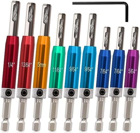 Self Centering Drill Bit Set 1/4" Hex Shank VIX Bit, 5/64" to 1/4" Custom Colorful Hinge Drill Bit Set for Metal Wood Cabinet Door Window Aluminum Copper Stainless Steel