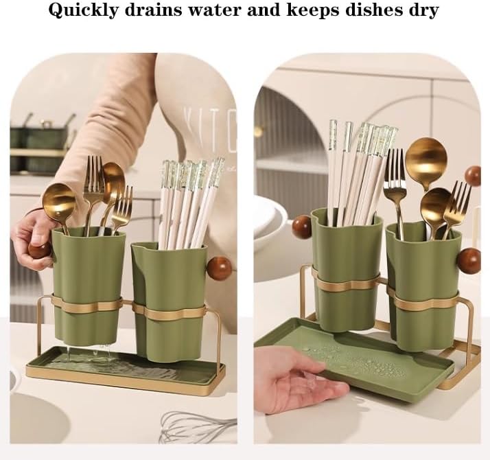 調理器具キャディ メタルラック付きクリエイティブファッション食器ホルダー、カウンタートップ用キッチン用品ホルダー、カトラリー水切りシ