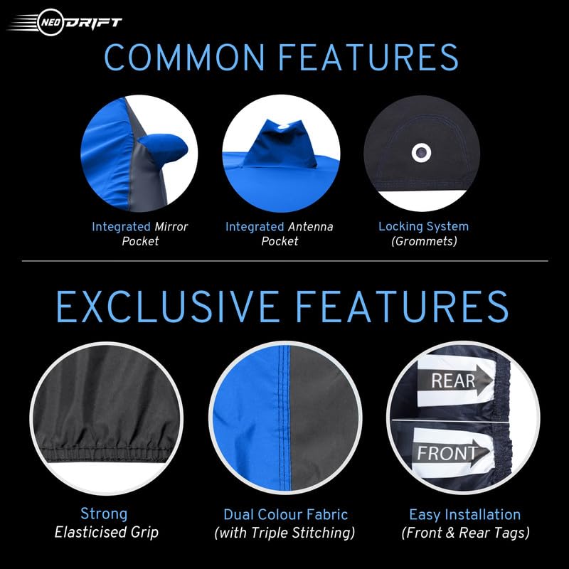 Image of NEODRIFT 'SuperTech' Car Cover for BYD Sealion 7 (100% Water-Resistant, All Weather Protection, Tailored Fit, Multi-Layered & Breathable Fabric) (Colour: Sky Blue+Black)