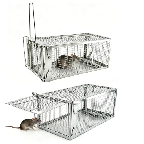 ネズミ捕り ねずみとり捕獲器 2 個セット 金属製踏み板式 人道的ケージ 繰り返し使える 簡単設置 屋内屋外用 | 亜鉛めっき防錆仕様で丈夫なネズミ捕り 薬剤不使用で安心なねずみとり捕獲器