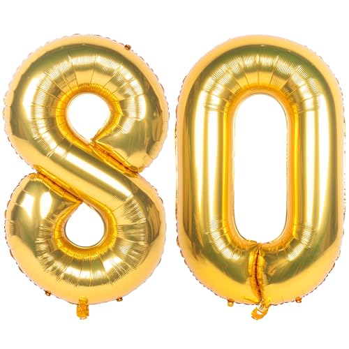 Image of 40 Inch gold Number Balloons 80 Helium Foil Mylar Balloon | Birthday Party banquet Decoration 80