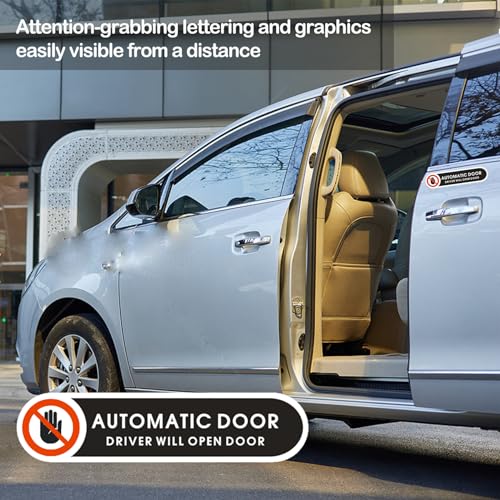 Image of Automatic Door Stickers Driver Will Open Door Sign 4.9 x 1.2 inch Self Adhesive Automatic Sliding Doors Warning Sticker for car Vehicle Taxi (8 Pack)