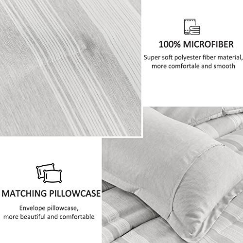 Djoymock Grey Striped Comforter Set King Size 3 Pieces Cationic Dyeing Stripes Comforter Soft Microfiber Down Alternative Bedding Set For All Season 104"X90" #TOP3