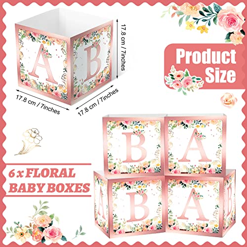 Image of Bucherry 6 Pcs Baby Shower Centerpiece Boxes with 'Baby' Letters Flower Boxes Tables Decoration for Girl Baby Shower, Birthday, Gender Reveal Party Favors(Pink,Pink Floral)
