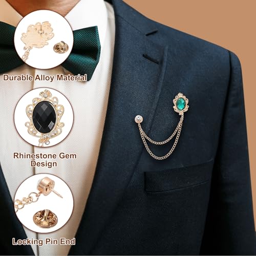 Image of PATIKIL Gem Hanging Chain Brooch Pins, Rhinestone Men's Gem Brooch Suit Pins Lapel Pins for Women Men