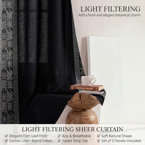 Image of LINENWALAS Cotton Linen Sheer Curtains 5 Feet for Window -Block Printed Door Curtain | Grommet Hanging Style Pack of 2 Panels |Light Filtering Sheer Drapes (Bandhani)