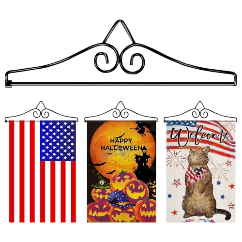 HRXMS Wrought Iron Garden Flag Holder - Easy to Assemble Banner Hanger with Rust Resistant Coating - Ideal for Small Flags and Quilts Great Yard or Wall Decor